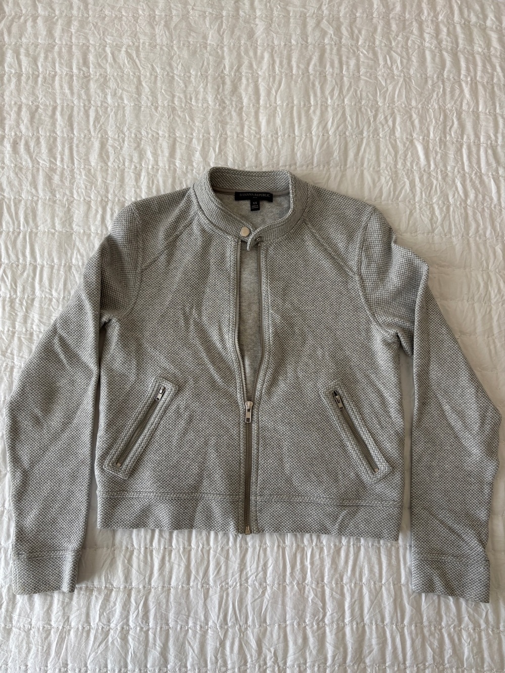 Banana Republic Light Gray Textured Bomber Jacket